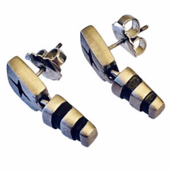 Lisa Jenks Garland Sterling Silver Earrings CAT TRACKS Dangle Post Modernist - Picture 12 of 14